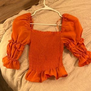 ASOS smocked top with ruffle sleeve